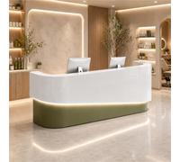 UKETO Banco Reception U Grande Moderno Scrivania Reception Curva LED Lucido Bancone Accoglienza Ufficio Con Gestione Cavi Senza Montaggio(White+green,260cm/102.36")