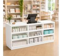 UKETO Bancone Cassa Modulare Bianco, Banco Reception con Ripiani, Spazio Contenitore e Passacavi per Negozio, Salone, Bar B+D)