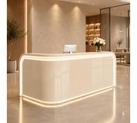 UKETO Bancone Reception Angolare Scrivania Reception Lucida con LED Banco Reception Moderno Ufficio Negozio Hotel Parrucchiere, Senza Montaggio