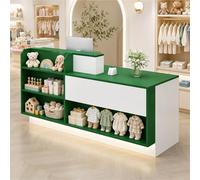 UKETO Bancone Reception con Luce LED, Bancone Accoglienza, Ripiani e Vano Portaoggetti, Banco Cassa in Legno per Negozio, Boutique, Bar e Salone(Green and White R,320cm/126)