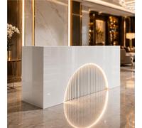 UKETO Bancone Reception consegnato già montato, Banco Accoglienza lucido con frontale ad arco luminoso, privacy, passacavi, pannello E1 per ufficio salone(White,220cm/86.61")