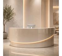 UKETO Bancone Reception Curvo con LED Banco Reception Lucido per Salone Ufficio Hotel Spa Reception Moderna con Contenitore(Beige,280cm/110.2")