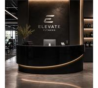 UKETO Bancone Reception Curvo con LED Banco Reception Lucido per Salone Ufficio Hotel Spa Reception Moderna con Contenitore(Black,240cm/94.5")