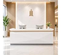 UKETO Bancone Reception Lucido Bianco con LED, Banco Accoglienza Senza Montaggio, Reception Desk per Ufficio Hotel Salone Negozio Boutique Cassa Moderna