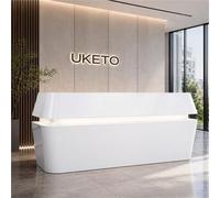 UKETO Grande Bancone Reception Desk a Forma di U, Finitura ad Alta Lucentezza, Illuminazione LED, Resistente, Ideale per Ufficio, Hotel e Showroom(240cm/94.49")
