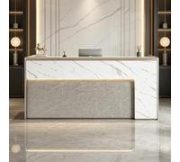 UKETO Modern LED Reception Desk with Storage, Front Counter with Drawers, Cabinet and Open Shelves, Computer Workstation for Office Salon Clinic Shop(300cm/118.11")