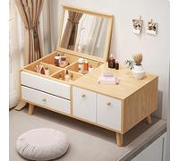 UKETO Postazione Trucco Compatta con Specchio Ribaltabile e Spazio di Archiviazione Nascosto, Ideale per Angolo Finestra(Wood color)