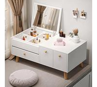 UKETO Postazione Trucco Compatta con Specchio Ribaltabile e Spazio di Archiviazione Nascosto, Ideale per Angolo Finestra(White)