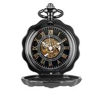 UKewei Orologio di tasca personalizzato, Orologio da taschino meccanico a carica manuale a forma di quadrante nero Orologio vintage nero antico Orologio da uomo e da donna Vintage