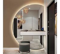 UkewEi Semicerchio Specchio da Bagno da Parete con LED Luce Illuminata Dimmerabile, Grande Specchio Cosmetico Retroilluminato Anti Nebbia, Specchio for Trucco Intelligente, Taglio Sinistro/Destro (Co