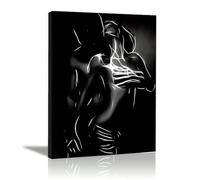UKIXOM Quadro su tela con linee astratte del corpo, dipinto astratto in bianco e nero, coppia, opera d'arte per la decorazione della parete della camera da letto(40x65cm/cornice interna)