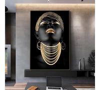 UKIXOM Stampe su tela di ritratti femminili, poster classici di donne africane con gesti in oro nero, quadri da parete per l'arredamento della casa(50x85cm/cornice interna)