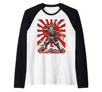 Ukiyo-e Anime Style Samurai Warrior Japanese Flag Ninja Maglia con Maniche Raglan