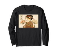 Ukiyo-e Art Inspired Cat Illustrazione - Fun Cute Maglia a Manica