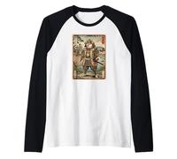 Ukiyo-e Arte Giapponese Shiba Inu Samurai Maglia con Maniche Raglan