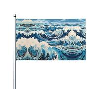 Ukiyo-e, bandiera decorativa per esterni con onde (0,9 x 1,5 m), resistente allo sbiadimento, bandiera per matrimoni e anniversari all'aperto