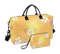 Ukiyo-e borsa da viaggio con fiori di ciliegio giapponese color pesca, borsa da palestra con borsa da toilette per trekking, grande capacità