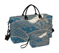 Ukiyo-e - Borsa da viaggio con gru giapponese bianca, borsa da viaggio, borsa da viaggio per la notte, palestra, borsone da portare con sé per yoga, pieghevole