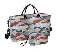 Ukiyo-e - Borsa da viaggio con nuvola giapponese rossa e blu, borsone da viaggio per weekender/pernottamento, palestra, sport, con tracolla regolabile, multifunzionale