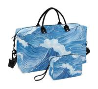 Ukiyo-e - Borsa da viaggio giapponese con motivo a onde blu, borsa da viaggio per viaggi di lavoro, set da 2 pezzi, ukiyo-e giapponese onda blu, 1 size