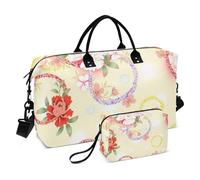 Ukiyo-e - Borsa da viaggio per la notte, con fiori giapponesi rossi, stile vintage, borsa sportiva e palestra, con tracolla regolabile, set di 2 pezzi