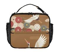 Ukiyo-e - Borsa termica per il pranzo con gru giapponese, bianca, per bambini, con tasche con cerniera, con manico, termica, per lavoro e scuola