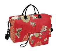 Ukiyo-e, borsone da viaggio con fiori vintage giapponesi, rosso, borsa da viaggio, weekender, borsa da palestra con borsa da toilette per yoga, set da 2 pezzi
