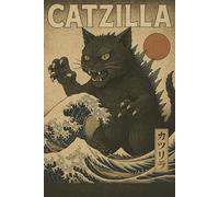 Ukiyo-e Catzilla Retro Japanese Monster Cat Notebook - Wave Art Cover Design: Perfect for cat lovers, anime fans, and great for journaling or sketching