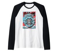 Ukiyo E Cyberpunk Mecha Face Mount Fuji Maglia con Maniche Raglan