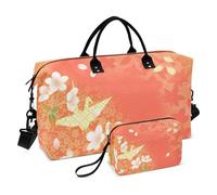 Ukiyo-e grande borsone da viaggio arancione giapponese vintage fiori di ciliegio grande borsone da viaggio grande borsa da viaggio borsone sportivo con borsa da toilette per yoga set da 2 pezzi