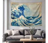 Ukiyo-e Onda Oceano Arazzo Monte Fuji Asiatico Arazzo da Parete | Blu Classico per Camera da Letto Dormitorio Estetico Festa100x75 cm