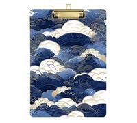 Ukiyo-e - Portablocco giapponese con onde blu, formato A4, per infermieri, trasparente, foro standard, per studentesse, ragazze, bambini, insegnanti, dimensioni 9 x 12