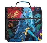 Ukiyo-e - Raccoglitore con cerniera a 3 anelli da donna dai capelli bianchi, 3,8 cm, con tracolla e manico, tasche multiple, per ufficio e scuola