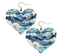 Ukiyo-e stile onde stampe eleganti orecchini a forma di cuore leggeri accessori da donna perfetti per feste e San Valentino.