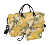 Ukiyo-e Style Flower e White Grape Vines Giallo Decorativo Pernottamento Carry On Tote e Bagagli Palestra Tote Bag con Toiletry Bag per Allenamento Impermeabile bolso para viajar