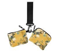 Ukiyo-e Style Flower e White Grape Vines Yellow Women's Coin Wallet porta carte di identità sottile portatile porta carte di identità con cinturino da polso per donna 2 pezzi, ukiyo-e stile fiore e