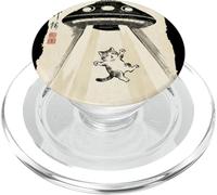 Ukiyo-e Style UFO che rapisce la pittura artistica a inchiostro di gatto carino PopSockets PopGrip per MagSafe