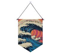 Ukiyo-e Style Waves banner appendiabiti per parete con asta telescopica banner decorazioni da cortile all'aperto per porte, pareti, finestre, giardini, cortile