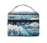 Ukiyo-e Style Waves, borsa per il trucco da donna, grande capacità, portatile, da viaggio, (22,9 x 16,5 x 15,7 cm), grande borsa per il trucco per ragazze