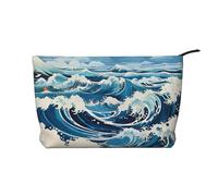 Ukiyo-e Style Waves Prints, trousse per cosmetici in velluto a coste con chiusura a cerniera per viaggi, campeggio e uso quotidiano