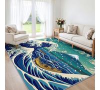 Ukiyo-e - Tappeto antiscivolo per camera da letto, motivo: onde marine, 80 | Tappeto anti-spargimento, barca in legno del Monte Fuji, decorazione per la casa, soggiorno, cucina, sala da pranzo