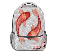 Ukiyo-e Zaino con stampa Koi e fiori di ciliegio, leggero, impermeabile, per studenti e uomini, da viaggio, casual, alla moda, Stile 1, L