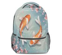 Ukiyo-e Zaino con stampa Koi e fiori di ciliegio, leggero, impermeabile, per studenti e uomini, da viaggio, casual, alla moda, Stile 2, L
