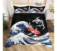 Ukiyoe Giapponese Pesce Copripiumino Oceano Surfing Koi Bambino Biancheria Da Letto Set Bambini Ragazzi Giapponese Esotico Koi Animale Consolatore Copertura Stile Esotico Copriletto 3 Pz Matrimoniale