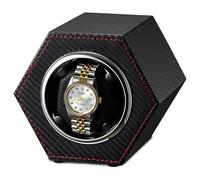 Ukkajovlex Carica Orologi Automatica,Motore Giapponese Silenzioso, 2 Modalità Di Rotazione, Cuscino Flessibile, Alimentazione USB-C, Scatola Per Orologi In Pelle PU Esagonale(Black)
