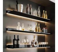 Ukkajovlex Scaffali Galleggianti Montati A Parete,Mensole A Scomparsa Illuminate A LED, Mensole A Muro in Metallo con Luci LED Integrate,Parete Attrezzata Soggiorno Portaoggetti(Black,120cm/47.2")