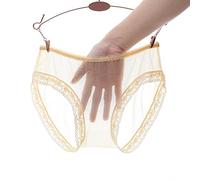 UKKD Mutandine Donna Sexy 2Pc Pieno Trasparente Vedere Attraverso Mutandine in Pizzo Mutandine Donne Sexy Slip Seamless Sales Solid Solid Soft Biancheria Intima Mutandine-Beige,M