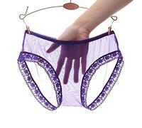 UKKD Mutandine Donna Sexy 2Pc Pieno Trasparente Vedere Attraverso Mutandine in Pizzo Mutandine Donne Sexy Slip Seamless Sales Solid Solid Soft Biancheria Intima Mutandine-Purple,XL