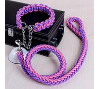 UKKO 1,2M Lunghezza Doppio Filo Corda Grande Cane Guinzaglio in Metallo P Catena Fibbia A Catena Nazionale Color Pet Trazione Corda Collare Set per Cani Grossi-Purple-Pink,M