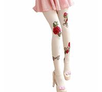 UKKO Calzamaglia Donna Donne Sexy Collant Collant Rhinestones Opaco Ricamo Fiori Vestito Stile Pizzo Collant Trasparente Calze di Seta Femmina-80D White,One Size